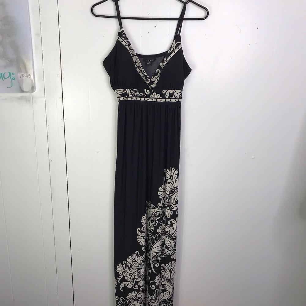 Snap Dress Womens M Babydoll Maxi Resort Vacation Jersey Stretch Empire Waist